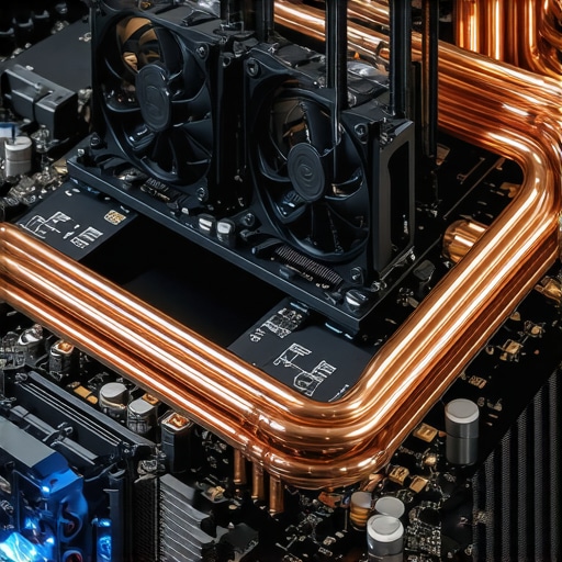 Internal Cooling Architecture of a Professional Engineering Laptop A close-up view of copper heat pipes and dual cooling fans inside a high-performance laptop chassis.