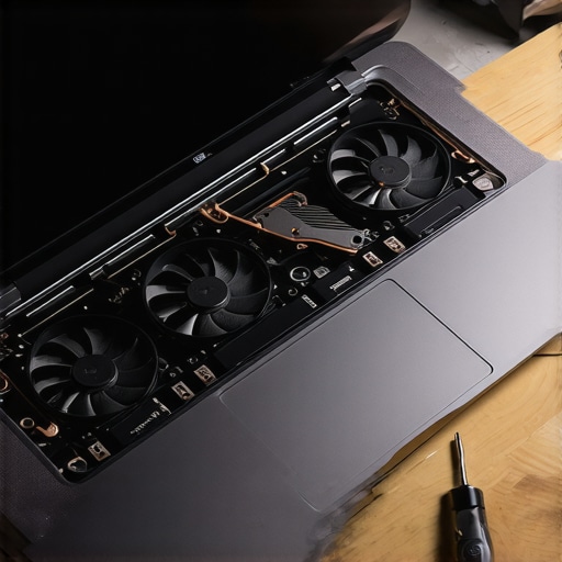 Detailed view of laptop internal cooling components for maintenance.