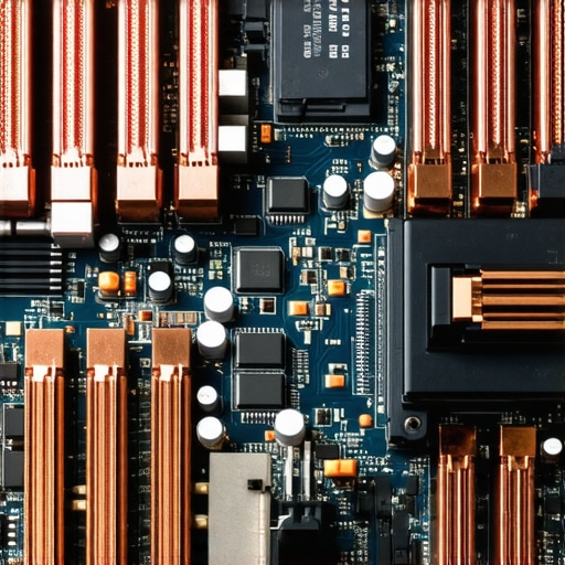 Internal Laptop Hardware Close-Up Close up of laptop heat pipes and RAM modules on a motherboard