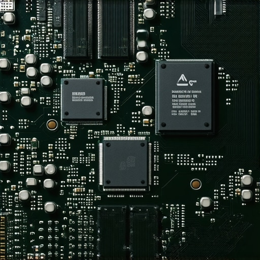 Internal Laptop Hardware Encoding Visualization Close-up of laptop internal chips showing data flow for hardware encoding.