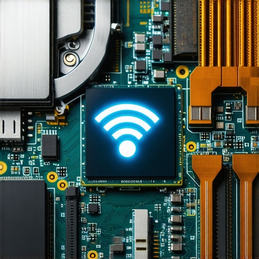 Internal Laptop Hardware and Thermal Cooling Systems A detailed internal view of a laptop motherboard showing the proximity of the Wi-Fi card to the thermal heat pipes.