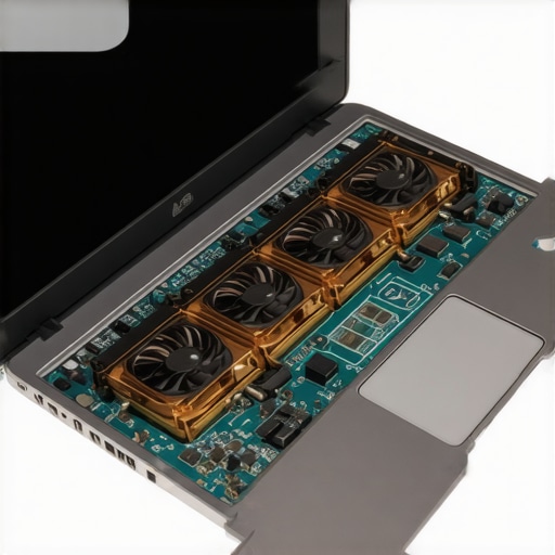 Close up of a laptop's internal thermal management system including a vapor chamber and dual fans.