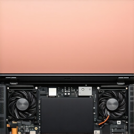 Internal cooling system of a high-end editing laptop Internal view of laptop cooling pipes and fans designed for heavy video editing