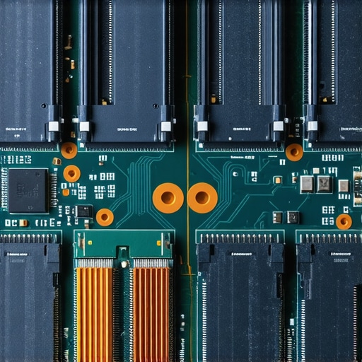 Internal laptop hardware upgrade path Close up of upgradeable RAM slots on a creator laptop motherboard.