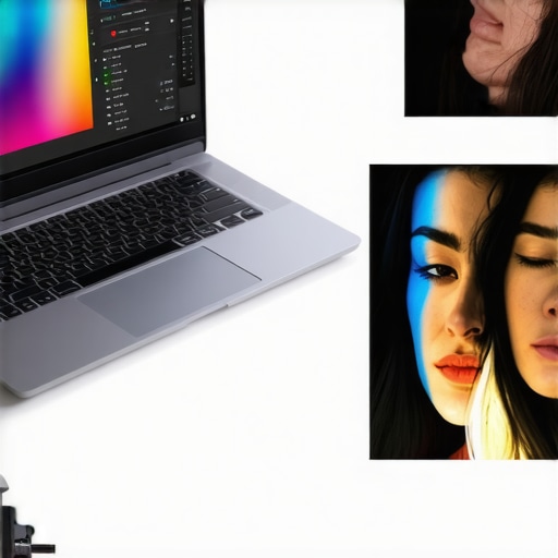 Comparison of laptop screen color accuracy versus a physical print in a studio.