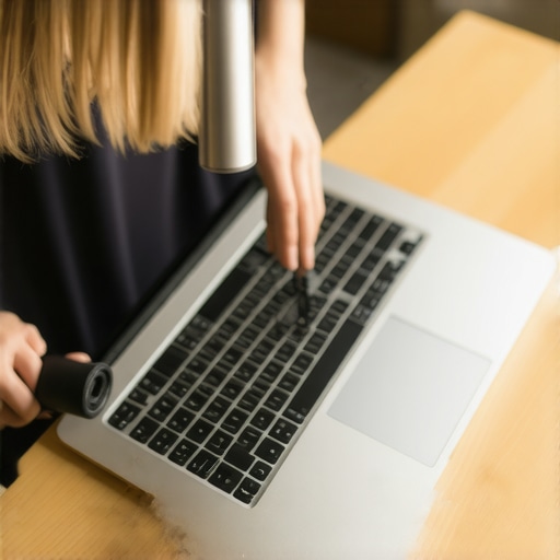Maintaining Laptop Airflow with Compressed Air Professional cleaning laptop fan vents with compressed air to prevent thermal throttling