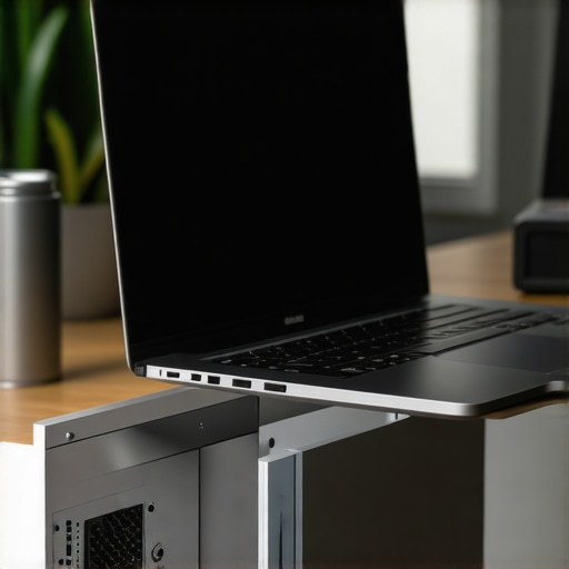 Maintaining Laptop Thermal Efficiency A professional laptop on a cooling stand for better airflow during creative work.