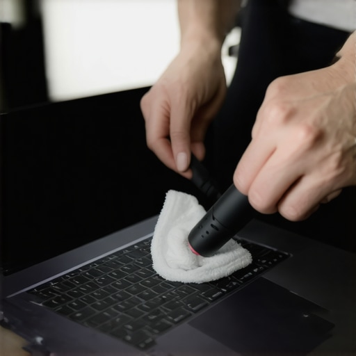 Maintaining a High Performance Creator Laptop Creator cleaning dust from a laptop's thermal vents to prevent overheating