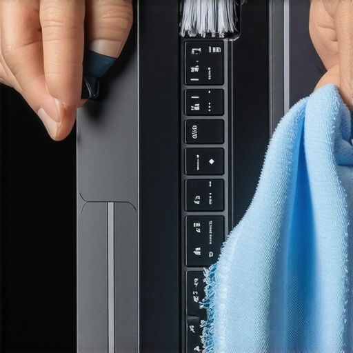 Maintaining a Professional Creator Laptop A person cleaning the dust out of a high-end laptop's cooling vents to prevent thermal throttling.