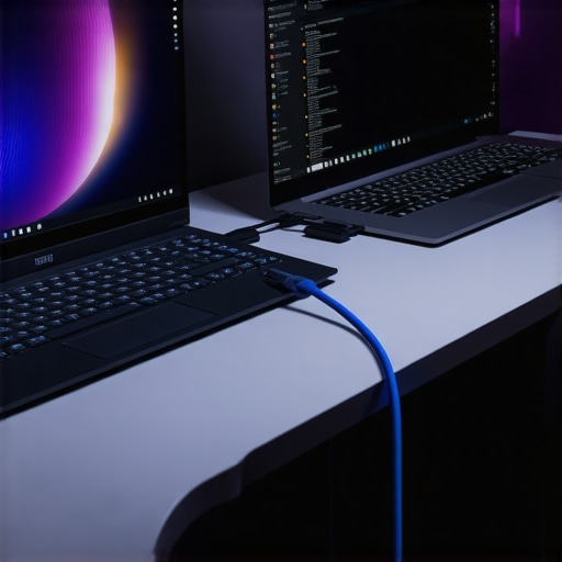 Close-up of a dual laptop setup for professional streaming and content creation