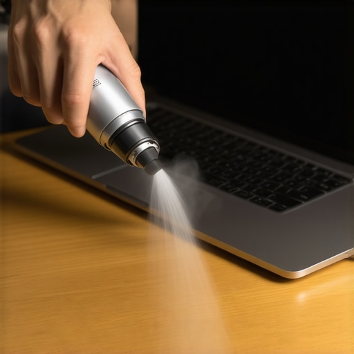 Cleaning dust out of a studio laptop vents with compressed air