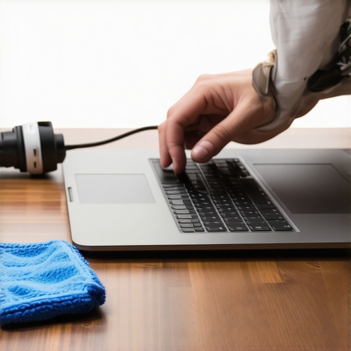 A person cleaning a high-end laptop with professional tools to maintain performance