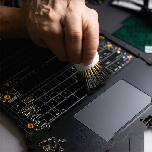 Maintenance of a high-performance creator laptop Close-up of cleaning dust from laptop cooling fans and heat pipes for better performance