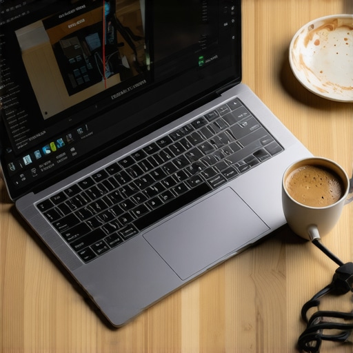 Mobile Video Editing on Battery Power An unplugged laptop displaying a video editing timeline on a cafe table