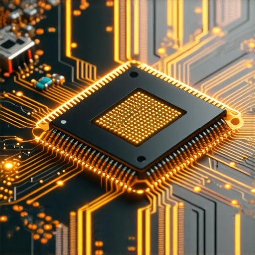 Modern Unified Memory Architecture Close up of a sleek laptop motherboard highlighting the processor and memory circuits