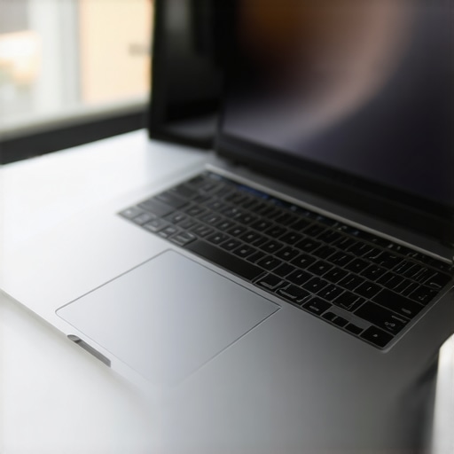 A sleek creator laptop displaying professional video editing software under warm desk lighting