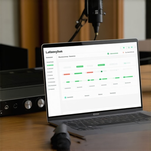 Monitoring DPC Latency on a Creator Laptop A laptop screen showing LatencyMon software being used to optimize audio performance for podcasting.