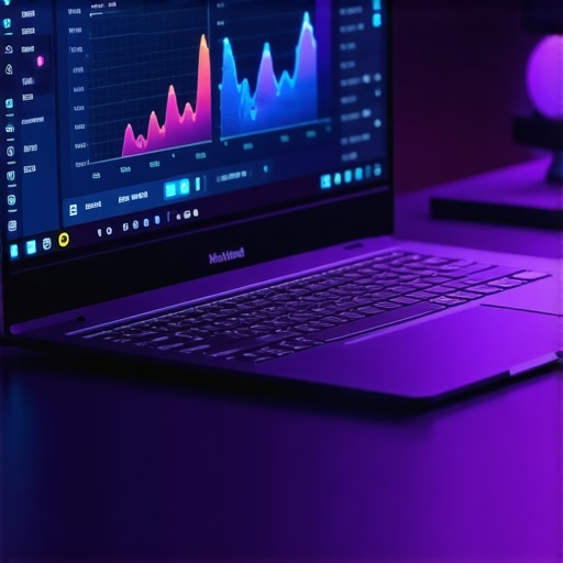 Monitoring Laptop Performance for Pro Streaming A laptop screen displaying technical hardware monitoring software with performance graphs for streaming