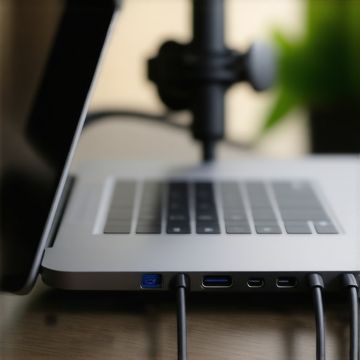 Professional laptop I/O and peripheral management A laptop connected to multiple streaming peripherals highlighting USB bandwidth management