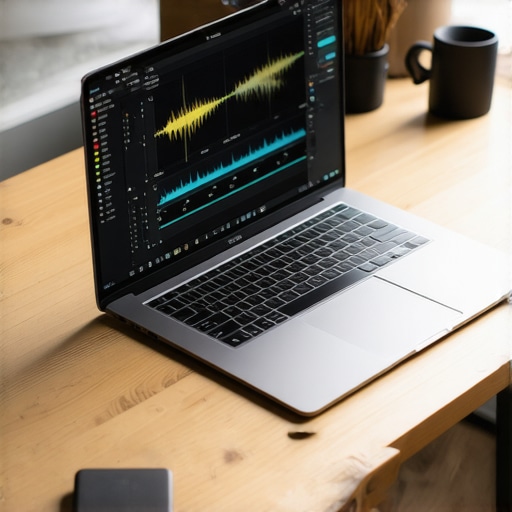 Optimized Creator Laptop Setup with External Cooling A pro creator laptop on a cooling pad displaying a video editing timeline with color grading tools.