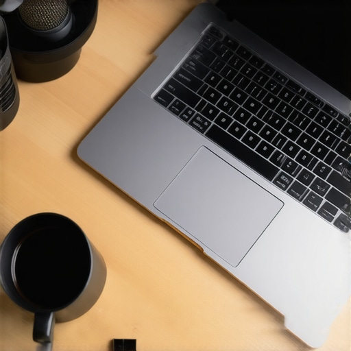Optimized Creator Workspace for Maximum Longevity A high-end creator laptop on a wooden desk with external SSD and gear showing an efficient mobile setup.