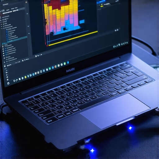 Optimized Laptop Setup for After Effects A mid-range editing laptop on a cooling pad running After Effects to prevent thermal throttling.