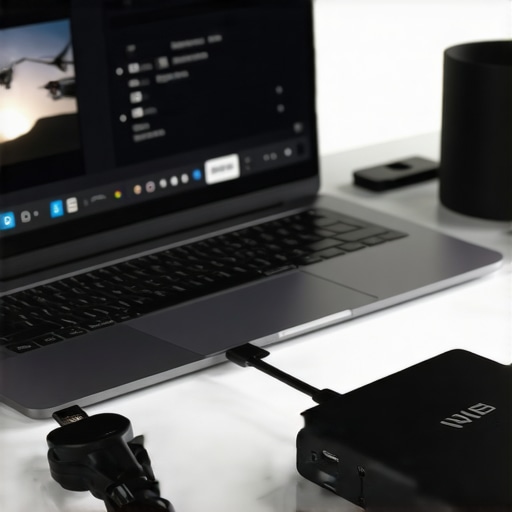 Optimized Video Editing Setup with External SSD Close-up of a laptop and external SSD used for smooth 4K video editing.