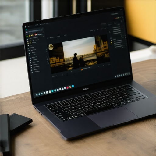 Optimized mobile video editing setup A fanless laptop and external SSD setup for 4K video editing.