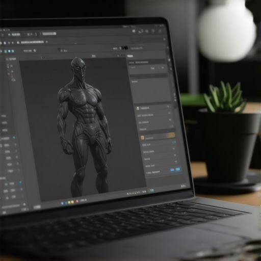 Optimizing Blender Viewport Settings on a Creator Laptop A laptop screen displaying Blender 3D software with a focus on optimization settings.