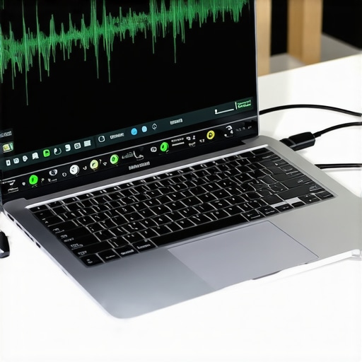 Optimizing DPC Latency for Audio Production Close up of laptop running audio latency diagnostics with an external interface