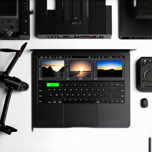 Optimizing Hardware for 4K Drone Video Editing A professional laptop setup for video editing showing a drone and thermal management tools.