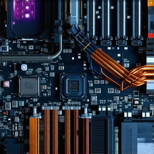 Inside of a high-performance laptop showing thermal management components and CPU performance stats.