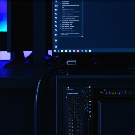 Optimizing Laptop Peripheral Connections A professional laptop setup showing shielded USB cables and system monitoring software for improved stability.
