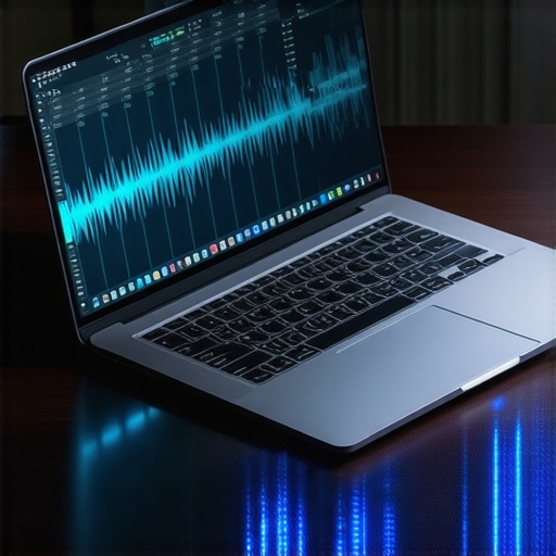 Optimizing Laptop Thermal Performance for Audio A professional creator laptop with a cooling pad and audio editing software on screen.