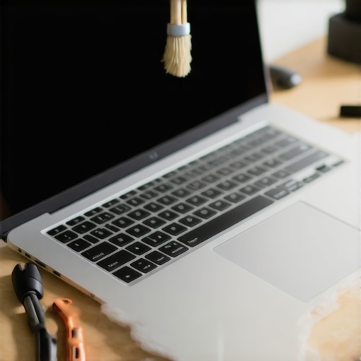 Pro Laptop Maintenance and Cleaning Tools A professional creator cleaning the dust out of a high-performance laptop vents to improve cooling.