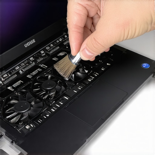 Proactive Cooling System Maintenance A technician cleans dust from high-performance laptop fans to maintain thermal efficiency.