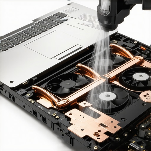 Proactive Laptop Thermal Maintenance Professional cleaning the cooling system of a high-end creator laptop using compressed air
