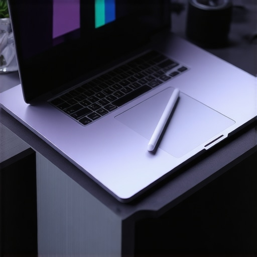 Professional 3D Sculpting Station with Cooling Pad A high-end creator laptop on a cooling pad next to a digital sculpting tablet.