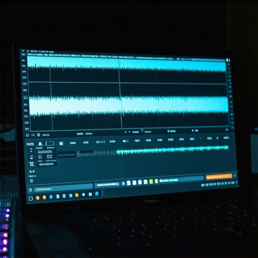 Close-up of a creator adjusting audio bit-depth and sample rates in a digital audio workstation on a laptop.