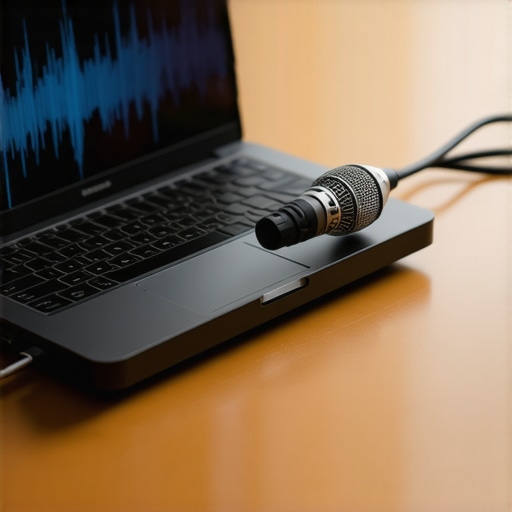 Professional Audio Interface Setup for Laptop Recording A dedicated audio interface connected to a creator laptop to improve recording quality and reduce interference.