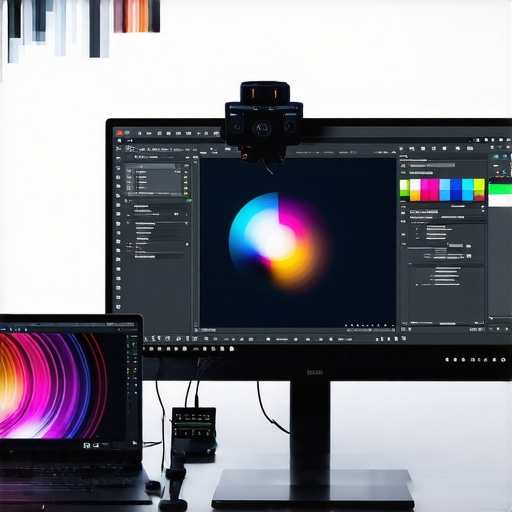Professional Color Calibration Setup for Creators A hardware colorimeter calibrating a laptop screen for professional color accuracy.