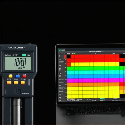 Professional Color Calibration Tool A colorimeter calibrating a laptop screen for professional color accuracy.