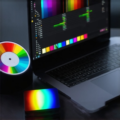 Professional Color Grading Nuances A creator laptop displaying professional color grading tools next to a physical calibration card.
