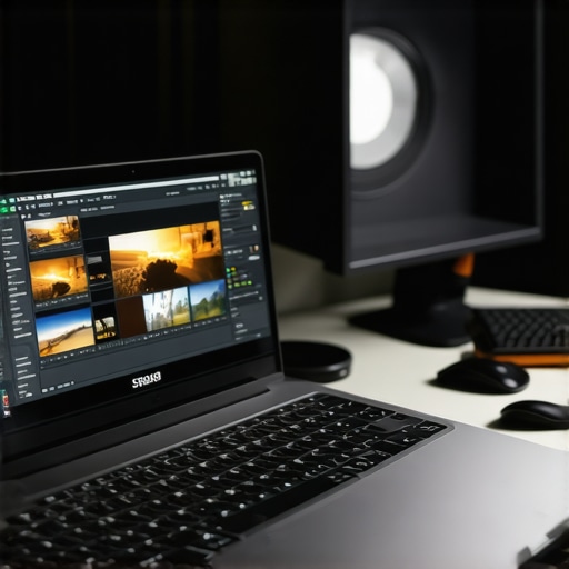 Professional Creative Video Editing Setup High-end laptop workstation for professional video editing and color grading