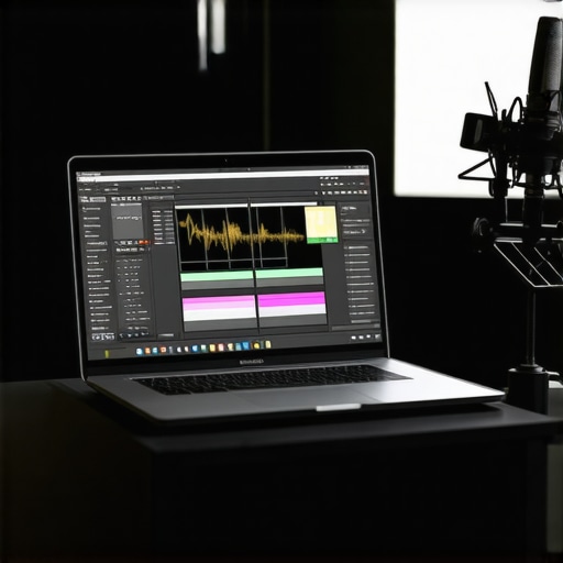 Professional Creator Workstation Nuance A professional laptop setup for video editing and podcasting showcasing high-end peripherals.