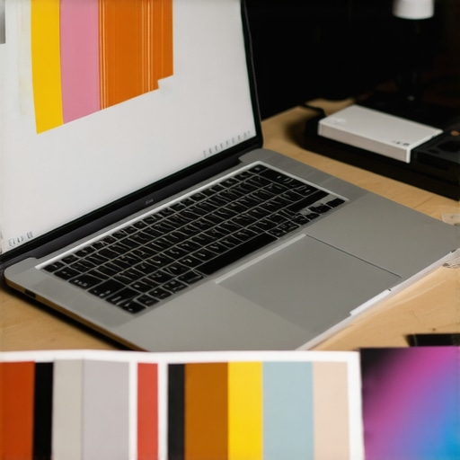 Professional Display Calibration Process A designer calibrating a laptop screen for print accuracy using a hardware colorimeter.