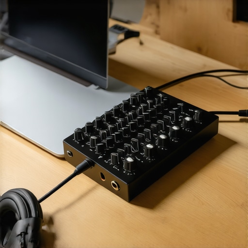 Professional External Audio Interface Setup External audio interface connected to a laptop for high-quality recording