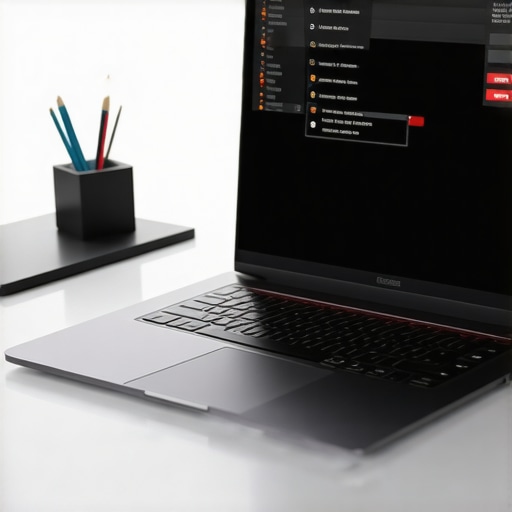 Professional Laptop Cooling Setup High-end creator laptop on a cooling stand to prevent thermal throttling.