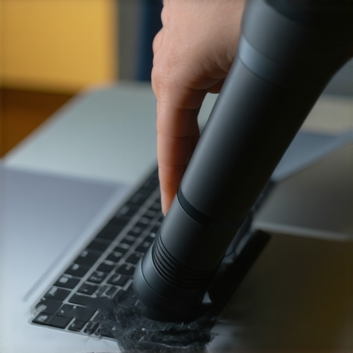 Professional Laptop Maintenance and Cleaning A creator cleaning the side cooling vents of a professional workstation laptop to prevent thermal throttling.