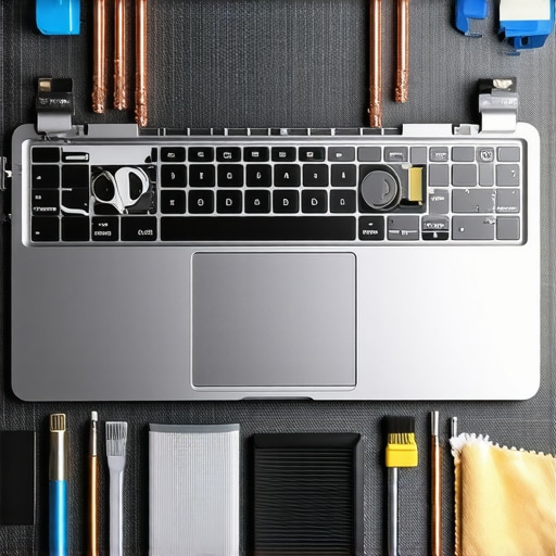 Inside view of a creator laptop cooling system being cleaned with professional tools